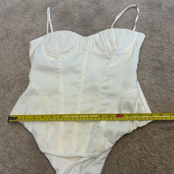 Zara white ruched sweetheart spaghetti strap corset bustier bodysuit Sz M NWOT - Picture 8 of 14